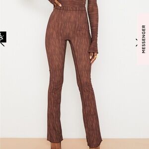 House of CB ERIN CHOCOLATE PRINT MESH FLARED TROUSERS sz S
